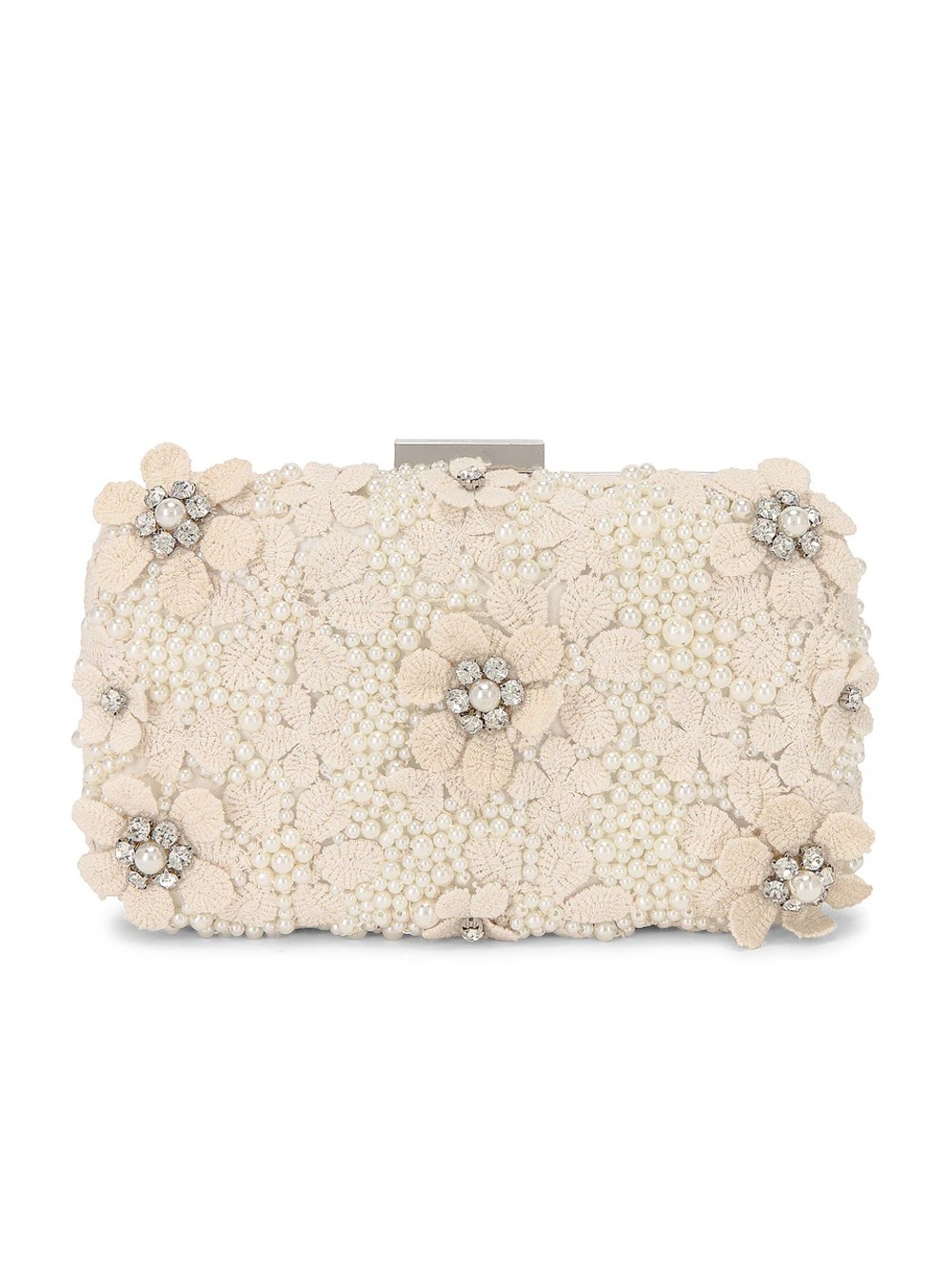 Olga Berg Beaded Floral Evening Clutch - Cream